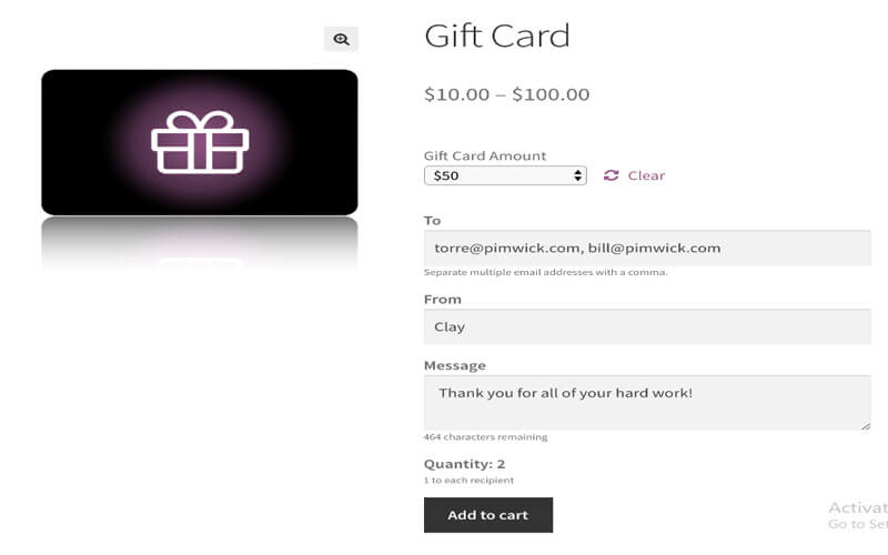 Preview screenshots of WooCommerce Gift Cards
