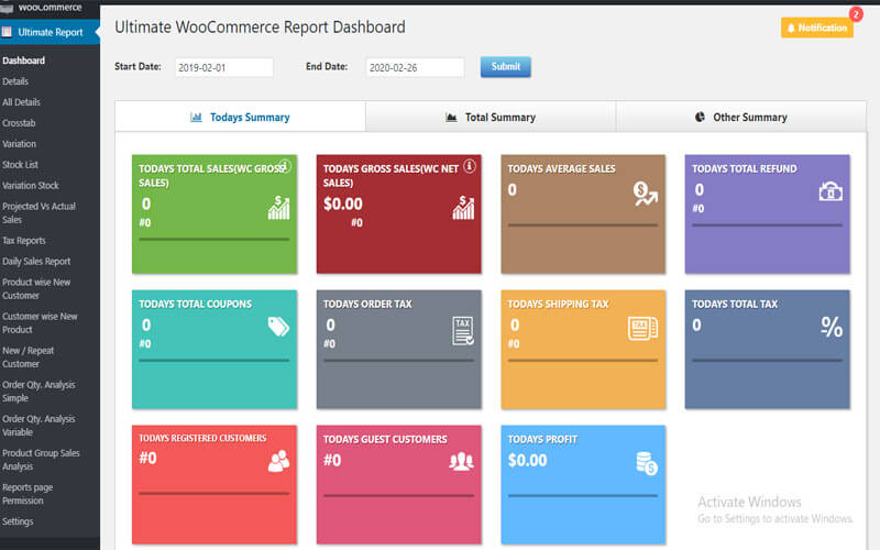 Preview screenshots of WooCommerce Ultimate Reports