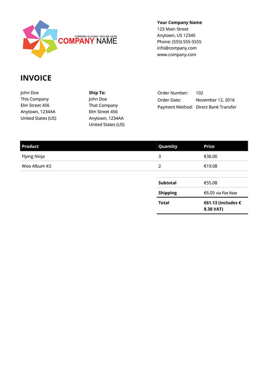 Preview screenshots of WooCommerce PDF Invoices & Packing Slips