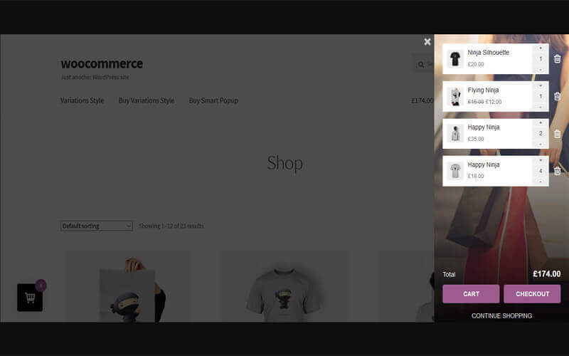 Preview screenshots of WooCommerce Modal Fly Cart + Ajax Add to cart